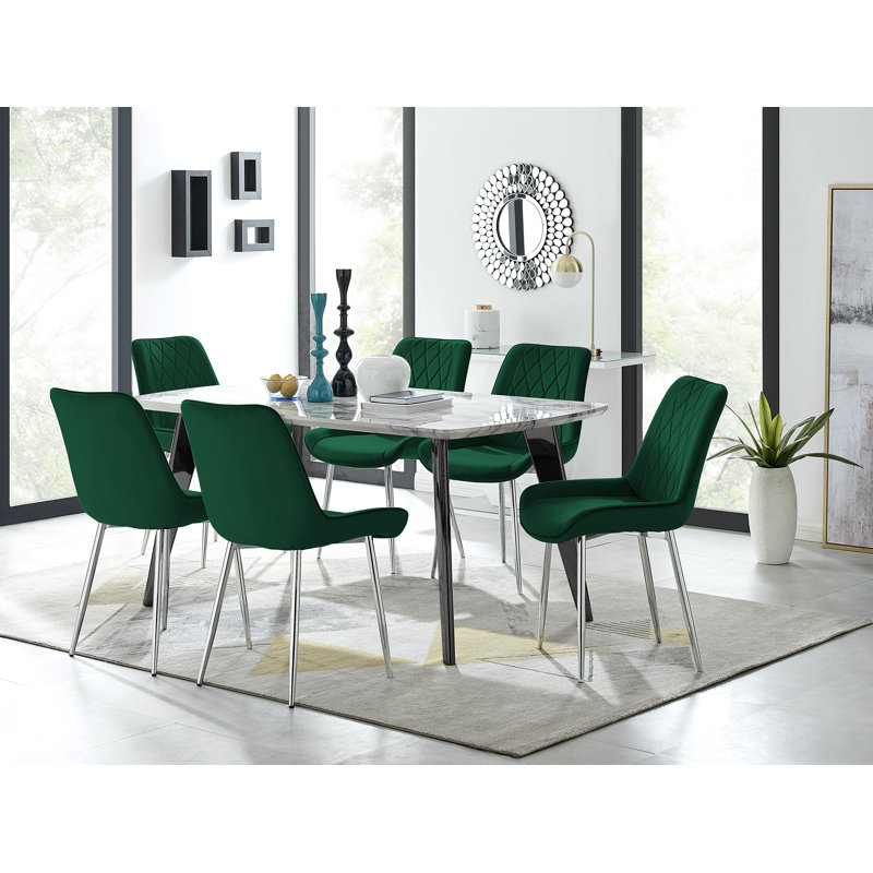 Chowchilla 7 - Piece Dining Set, Green/Silver
