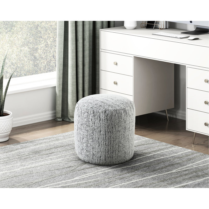 Cylindrical Pouf With Non-slip Base And Chenille Upholstery Fabric Bottom Zippered Cover
