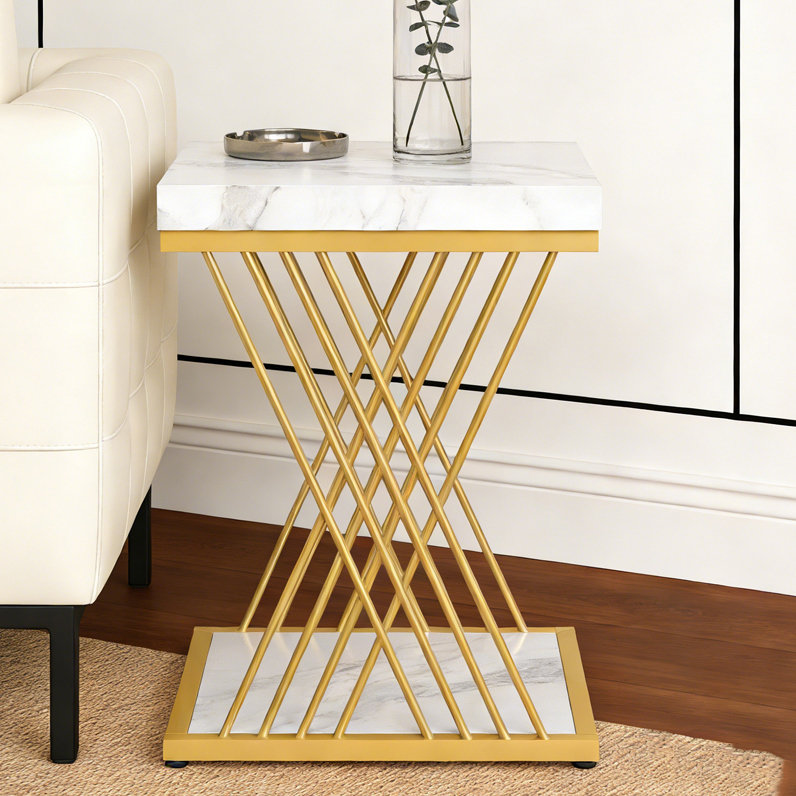 2-Tier Square End Table Modern Bedside Table