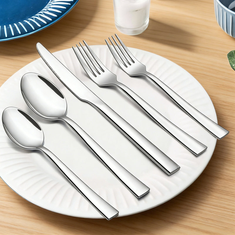 60-Piece Stainless Flatware For 12, Square Mirror, DW Safe