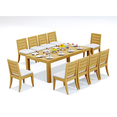 10 Seats 11 Pcs Grade-A Teak Wood Dining Set: 86" Canberra Rectangle Table And 10 Atnas  Armless Chairs #11AT1900