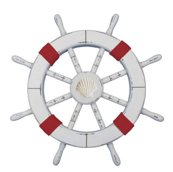 Décoration murale roue d’expédition Wetzel, Blanc / Rouge, H 12 po x l 12 po x P 1 po