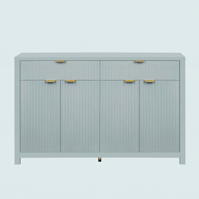 Buffet moderne à motif de vagues avec 2 tiroirs et 4 portes, 3 tablettes réglables, Cyan