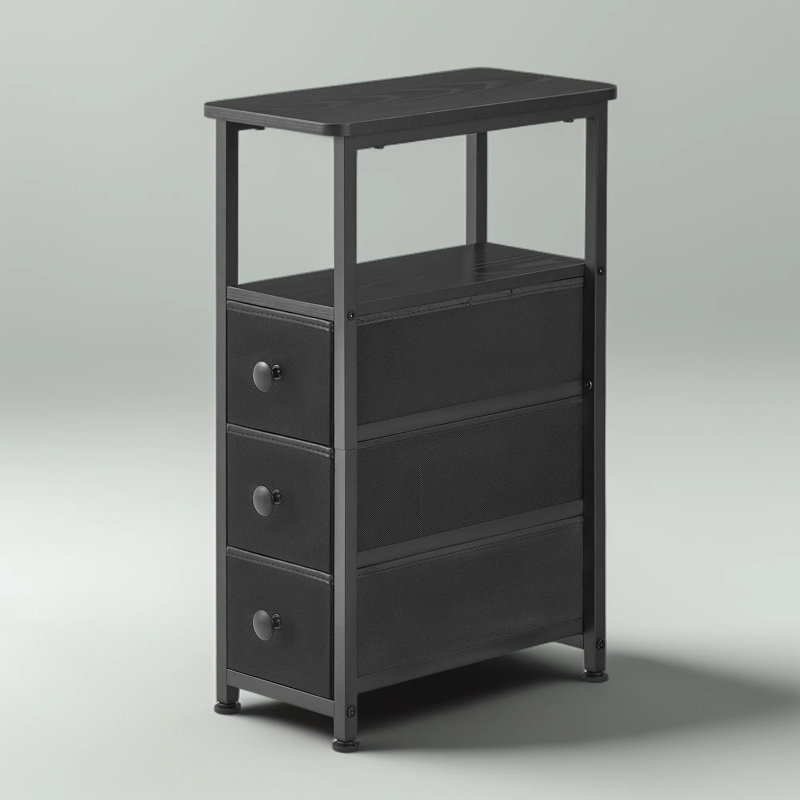 Narrow End Table With 3 Drawers And Open Shelf, Slim Nightstand And Small Side Table For Bedroom And Living Room Storage