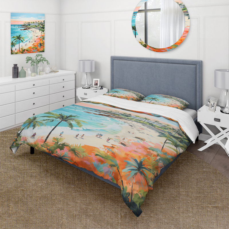 Ensemble de housse de couette à motif pastel Coastal Beach Scene Paradise II - Coastal Beach
