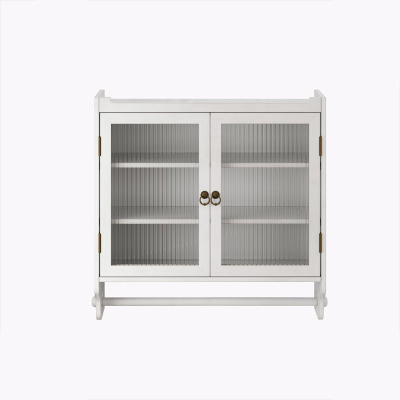 24.8"Glass Door Vintage Double Door Wall Cabinet with Three Tiers