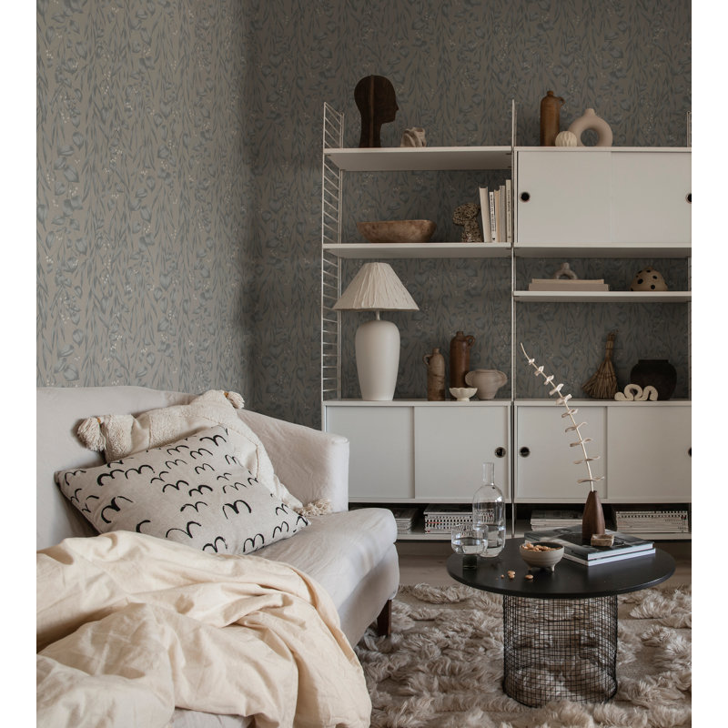 Jordnara Floral Wallpaper Roll, Misty Blue