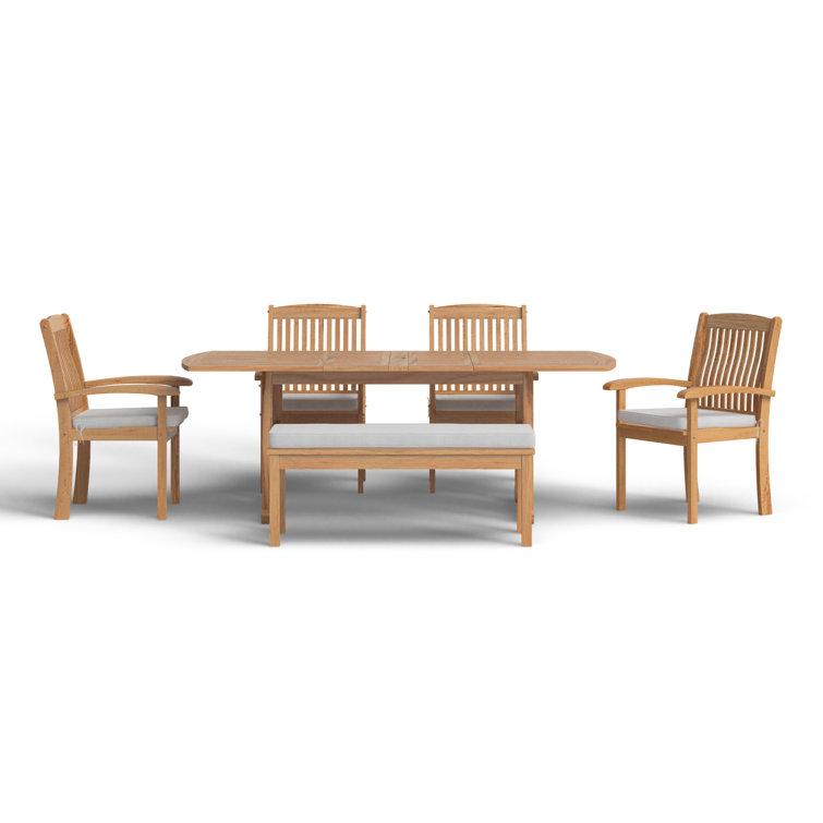 Summerton 6 - Person Teak Wood Patio Dining Set with Rectangular Table , Cushions Included