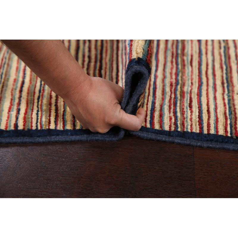 Tapis oriental en laine à rayures Inkbe Gabbeh Kashkoli noué à la main 3 x 4