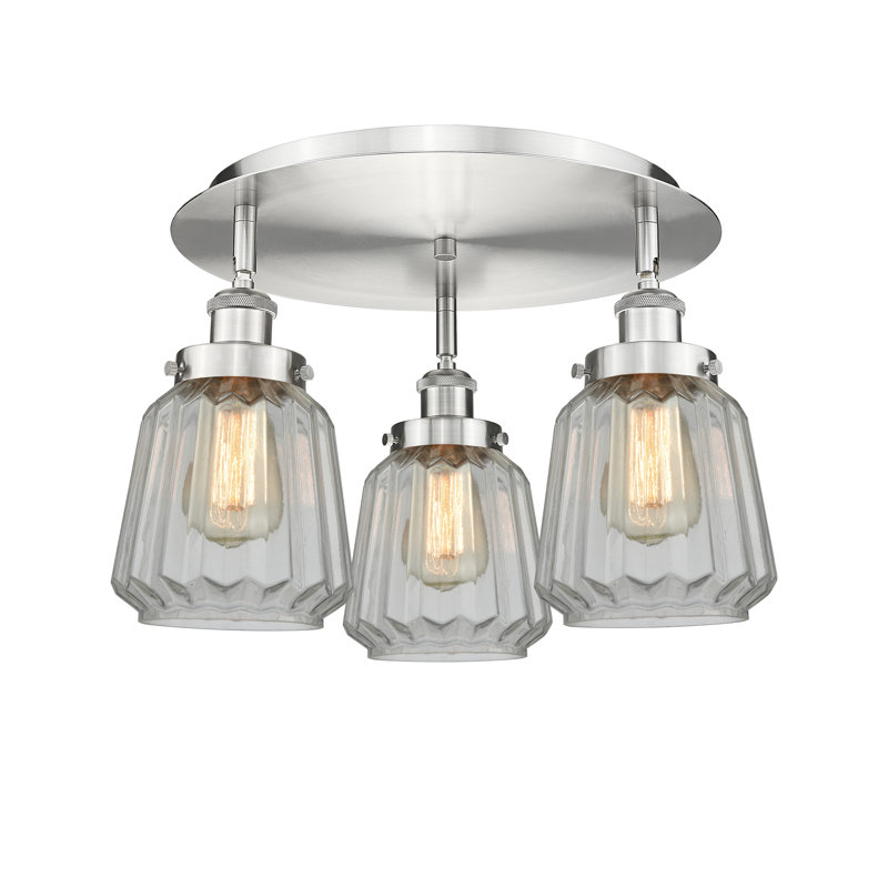 Bayron Glass Flush Mount, Clear, Satin Nickel