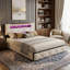 EU Double & King Velvet UPholstered Storage Bed With 4 Drawers, LED Shelf Headboard & USB-C Charging, Gre&Beige, 140/160X200cm-1781300486-1781300487