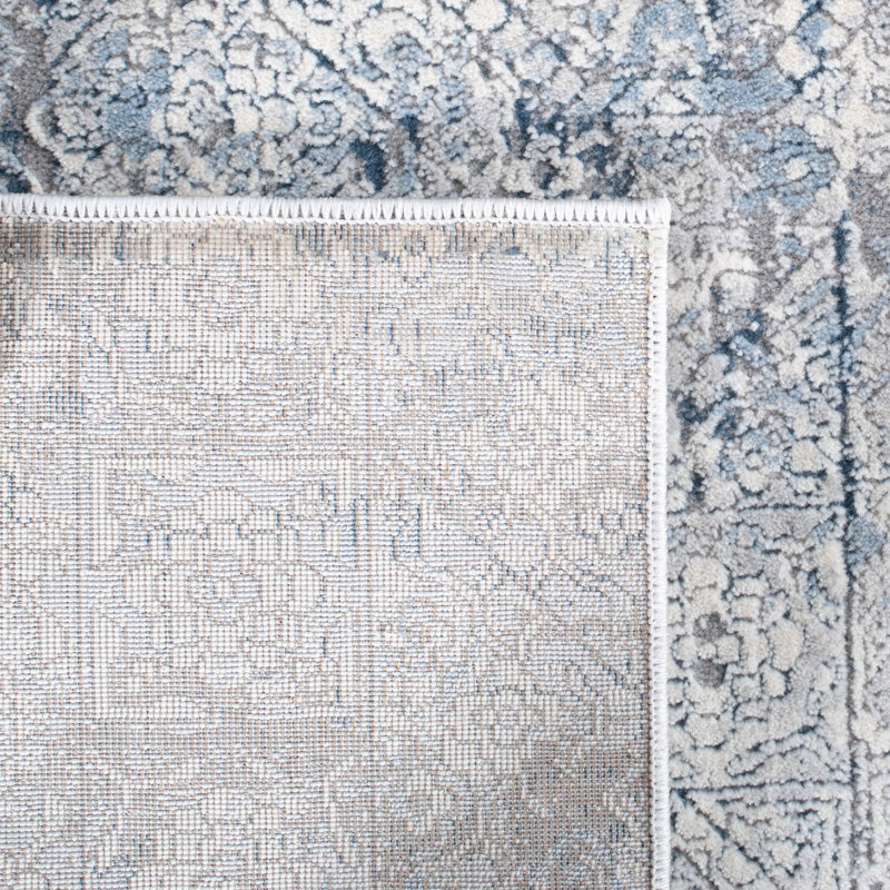 Jacquie Oriental Ivory/Grey/Blue Area Rug, Square 6'7"