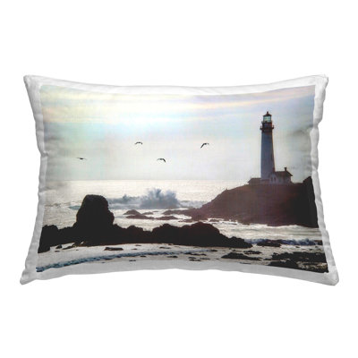 Seagulls & Lighthouse Scene Decorative Printed Throw Pillow Design by Murray Bolesta