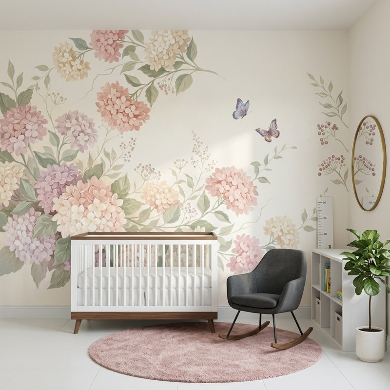 Papier peint fleurs d'hortensia en fleurs pastel, 120 po x 96 po, Peler et coller