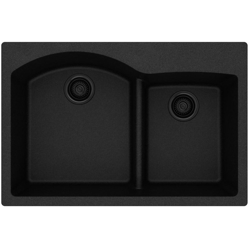 Évier de cuisine à double cuve à montage sur plan 33 po x 22 po x 10 po Quartz Classic, Noir