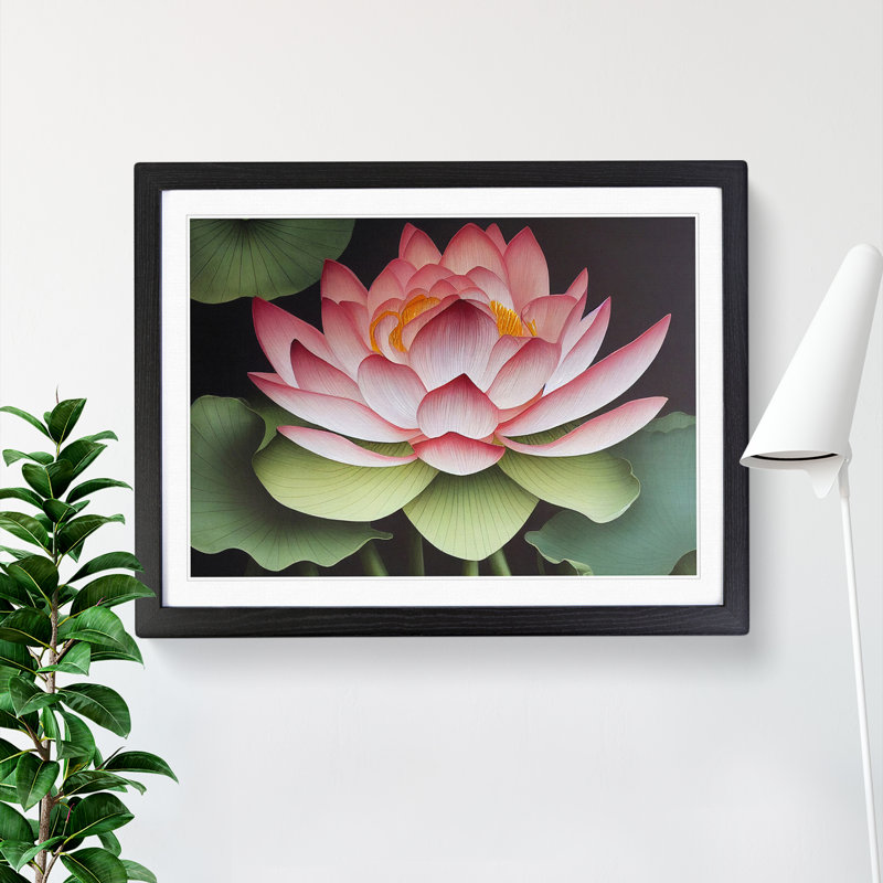 Dramatic Lotus Flower 1 Piece Single Picture Frame Wall Art, 34cm H x 46cm W x 2cm D, Black Framed