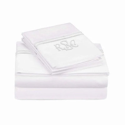 Monogram 400TC Embroidery & Border Cotton Sateen Solid Sheet Set
