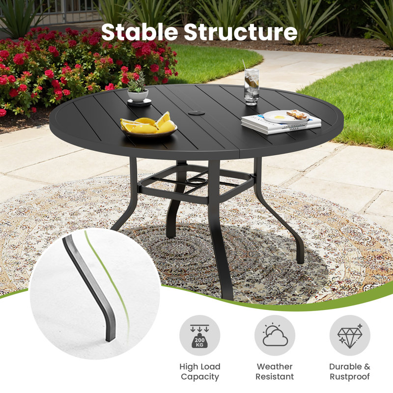 Outdoor Round Metal Dining Table, Black, 29.52" H x 41.33"W x 41.33" D