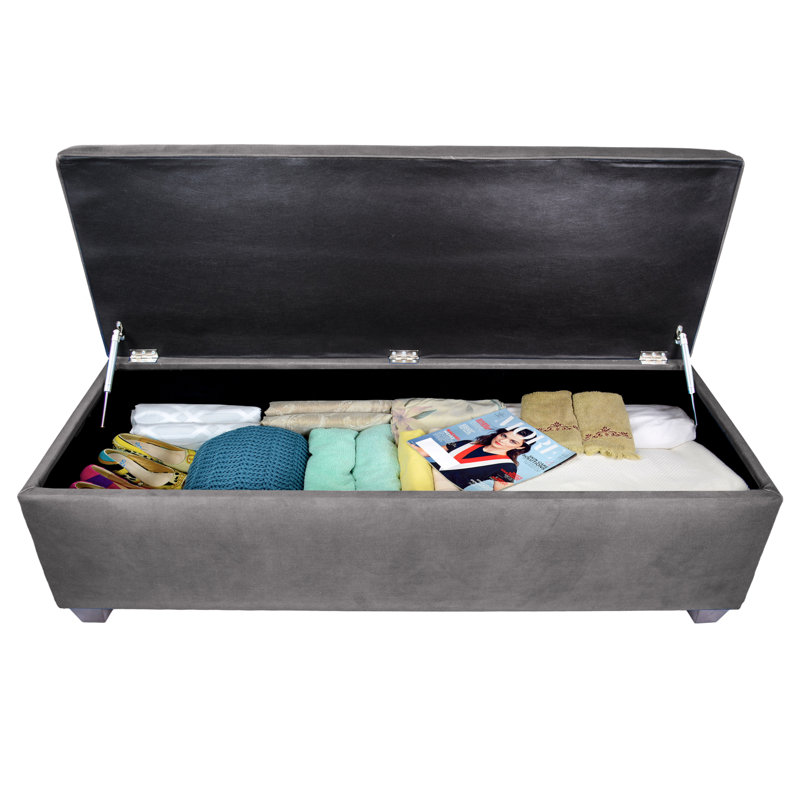 Upholstered Storage Bench, Dark Gray