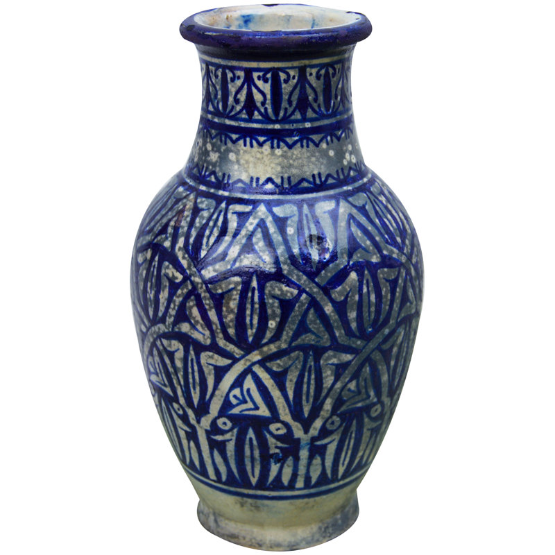 Vase de table intérieur / extérieur bleu / blanc 9,5 po