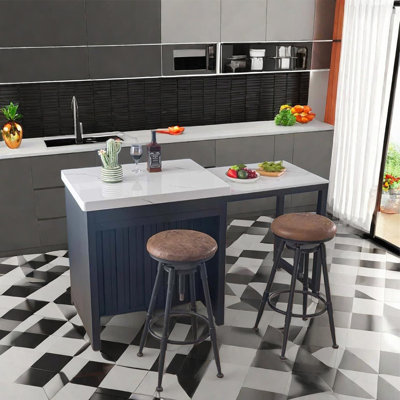 Marble island with telescopic dining table