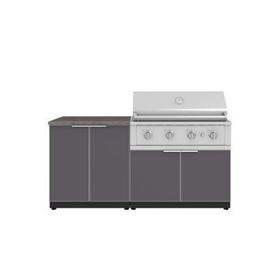 Ensemble d'armoires d'extérieur en aluminium 4 pièces avec gril performant de 40 po au gaz naturel et comptoir en pierre d'ingénierie gris Saga de 32 po