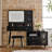 Retractable Makeup Vanity Desk With Mirror And Lights, 2 Drawers, Storage Shelves, Adjustable Cabinet, Power Outlet And A Stool-935610200