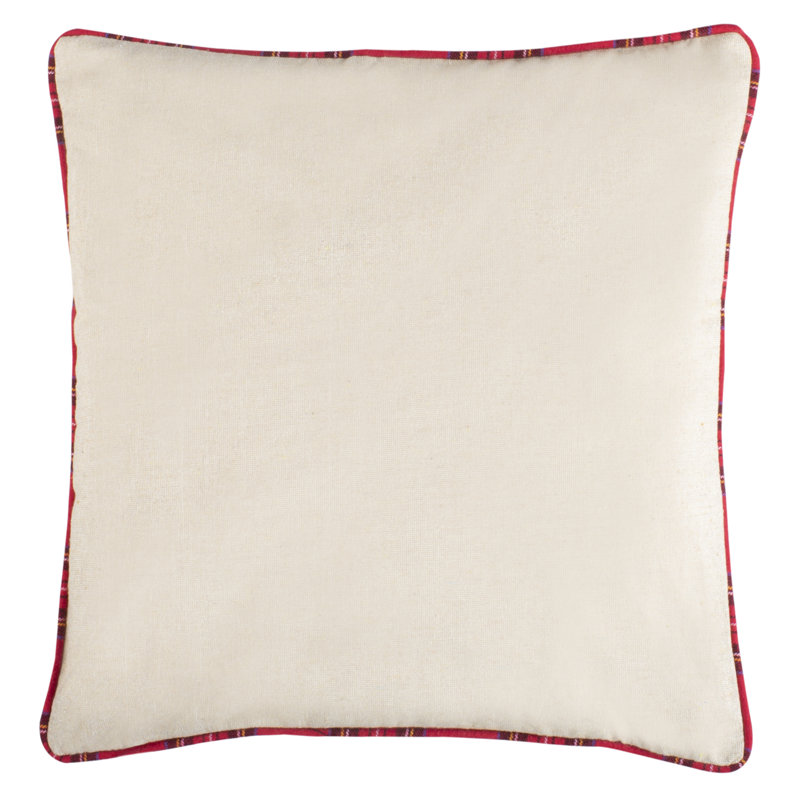 18" Beige and Red Reindeer Applique Holiday Pillow