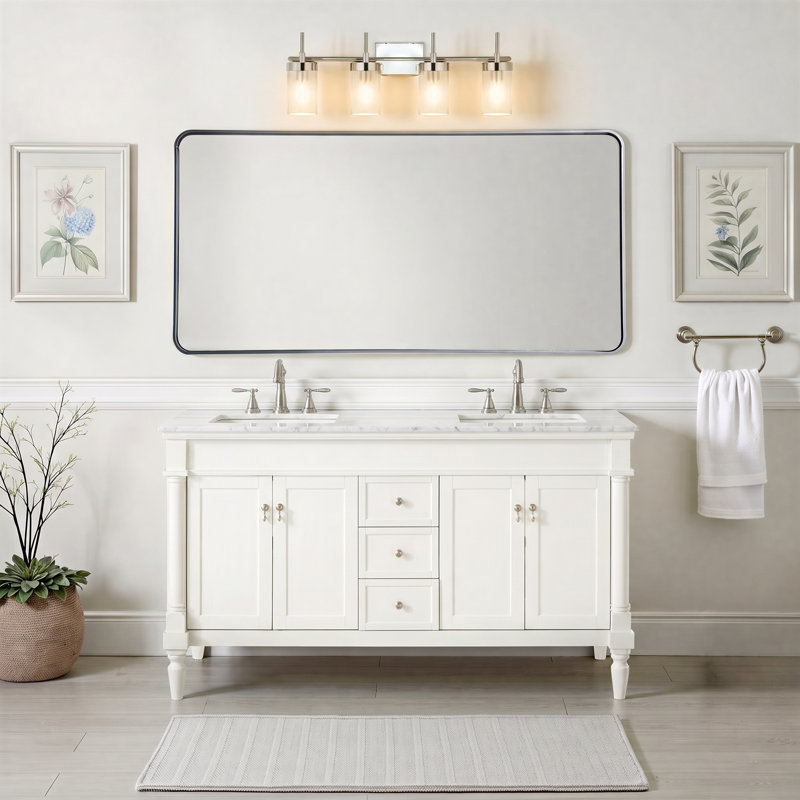 Ensemble de meuble-lavabo double 60 po Lexington, Blanc antique, Blanc Ivoire