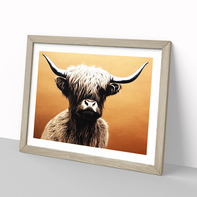 Highland Cow - Single Picture Frame Print, 46cm H x 64cm W x 2cm D, Oak