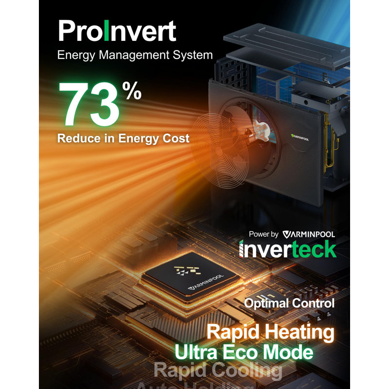 Pompe à chaleur pour piscine Smart Invert Pro pour piscines creusées / hors terre jusqu'à 18 000 gallons, Wi-Fi, chauffage et refroidissement, 220 V, contrôle de la minuterie