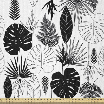 Tissu Ambesonne noir et blanc au bord de la cour, feuilles de silhouettes tropicales, palmier, monstera et fougère, carré