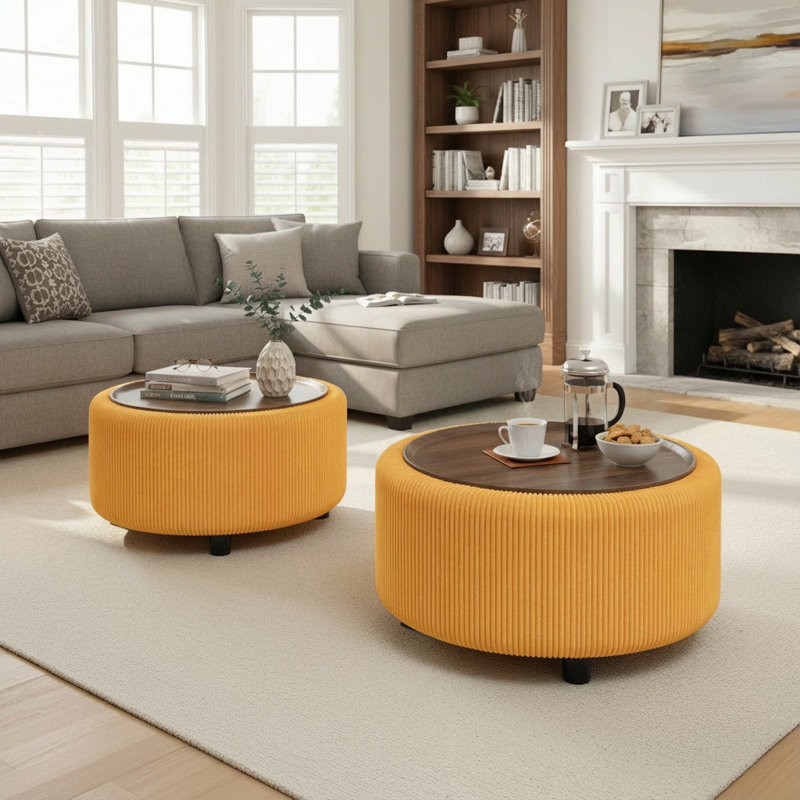 Pietsch Round Coffee Table With Storage, Yellow