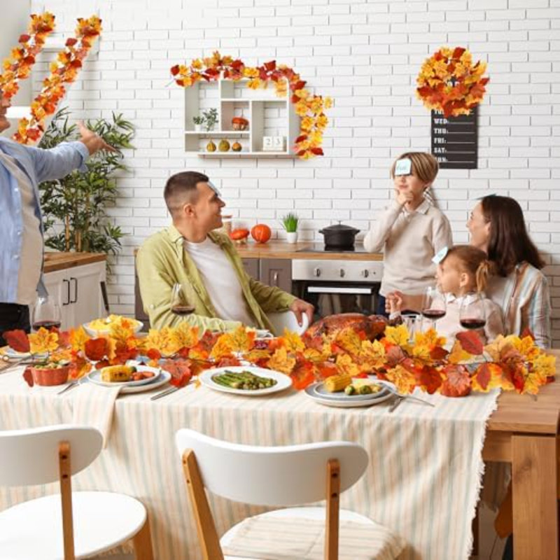 Guirlande d'automne, paquet de 2 guirlande de feuilles d'automne de 11,8 pi avec 4 crochets, décorations d'automne suspendues en érable artificiel pour la maison, décoration d'automne de l'Action de grâce pour le manteau de cheminée de fête de mariage en plein air