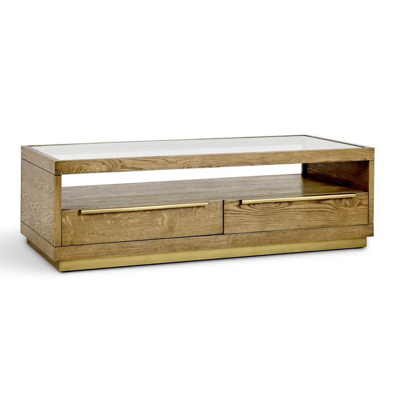 Fallbook Glass Top Coffee Table with Drawers