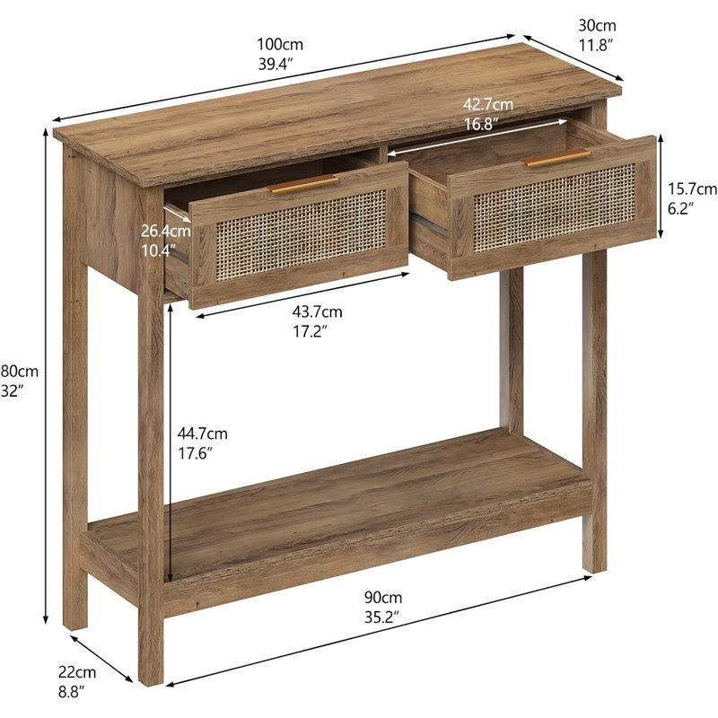 Console en rotin Farmhouse, Brun