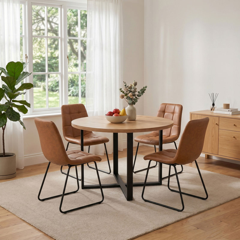 Ensemble de table de salle à manger 5 pièces avec 4 chaises, ensemble de table de salle à manger avec base en métal, Brown