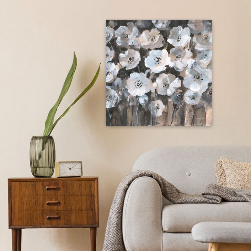 Contemporain Malmo en fleurs avec art abstrait noir, H 24 po x l 24 po