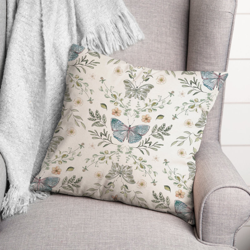 Floral Reversible Throw Pillow, White