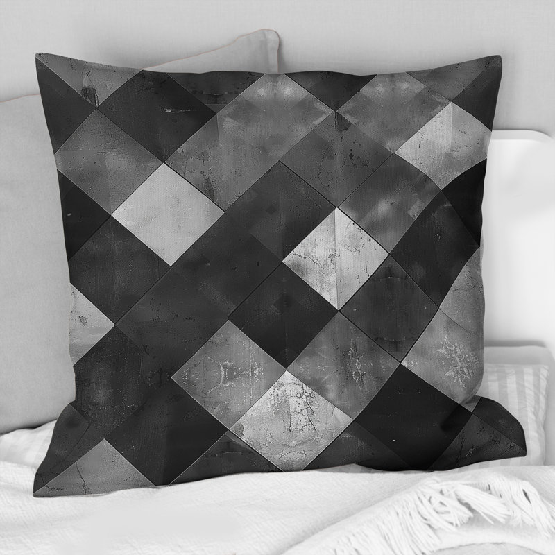 Black Modern Rhombus Pattern I - Modern Throw Pillow, 18"H x 18"W
