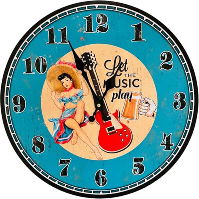 13-Inch Retro Music Wall Clock – ‘Let The Music Play’ Decorative Clock For Bar, Cafe, Game Room – Perfect Valentine Day Gift