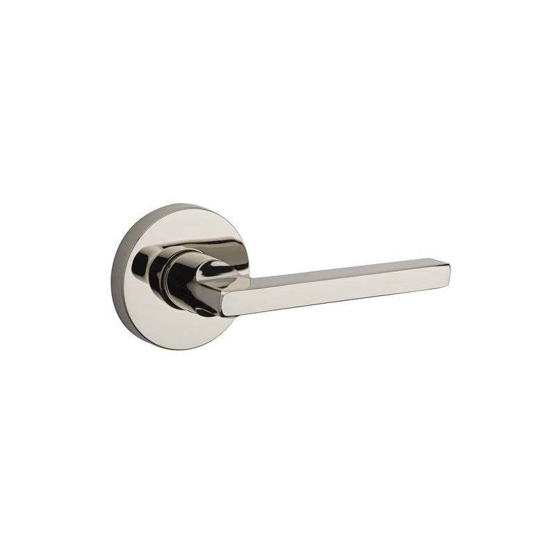Square Passage Door Lever with Contemporary Round Rose, Right, Privacy (Bed & Bath), Bright Chrome