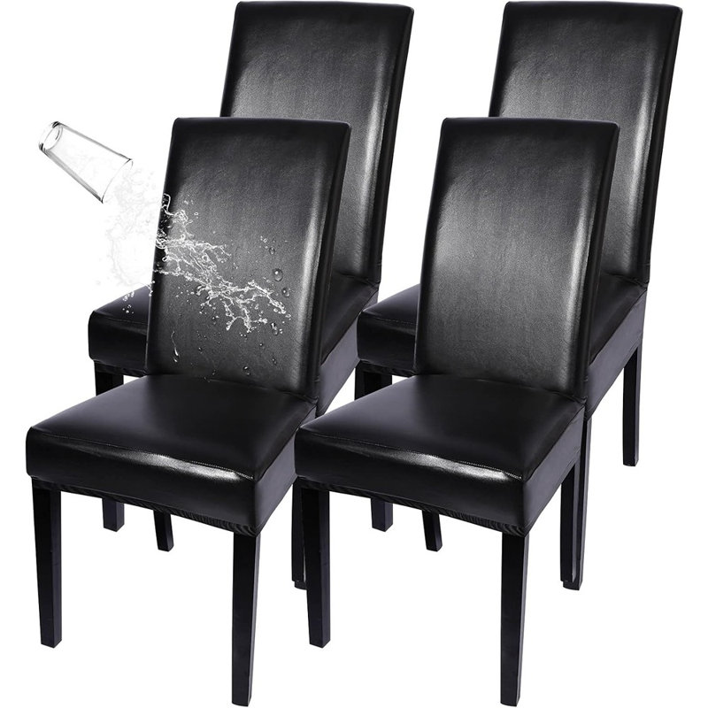 Housses pour chaise de salle à manger en polyuréthane - noir - ensemble de 4, imperméables, extensibles, huileuses, amovibles, lavables, chaises Parsons / Kitchen