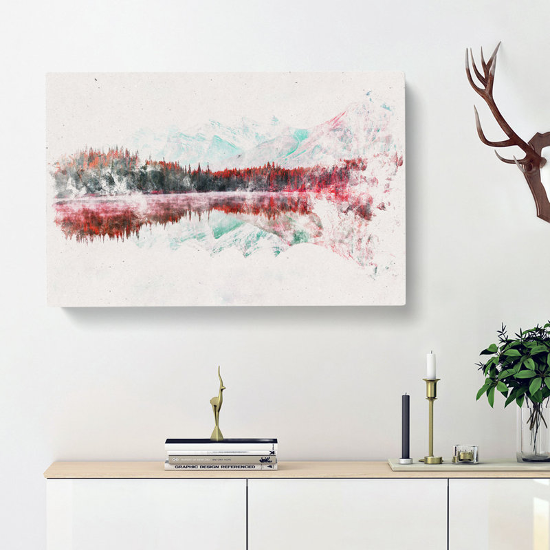 Lake Reflection Watercolour - Wrapped Canvas, 40cm H x 60cm W x 3cm D