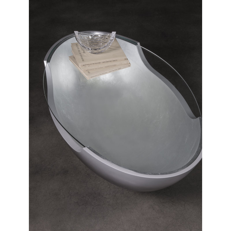 Modern Oval Glass Coffee Table with Silver Ombre Effect