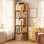 5 Tier 360 Rotating Round Bookshelf With Curved Edge, Wraparound Baffle And Large Storage For Small Spaces In Bedroom, Office, Wood Color Display Double - Layer Base, Stable Edge Multifunctional Use
