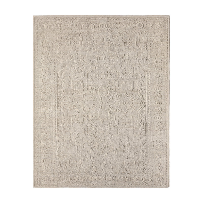 Pranhita APS04 Tapis ivoire damas noué à la main (échantillon de 18 pouces)