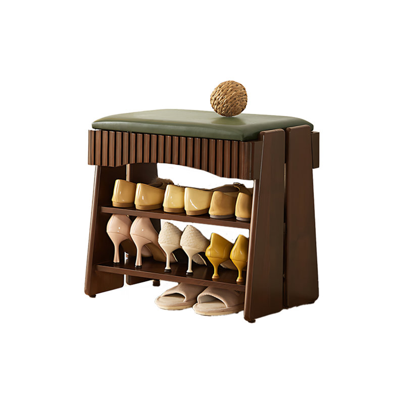 Solid Wood Flip-Top Multi-Layer Shoe Storage Bench