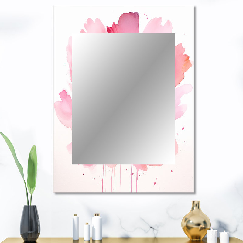 Délicate fleur d'hibiscus rose, aquarelle en fleurs - miroir mural fleurs, miroir décoratif traditionnel, impression d'art en métal