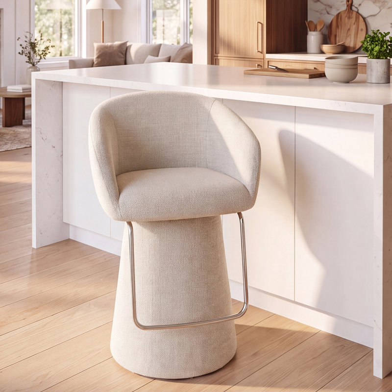 Tabourets de bar pivotants rembourrés avec repose-pieds en métal Everly, Blanc